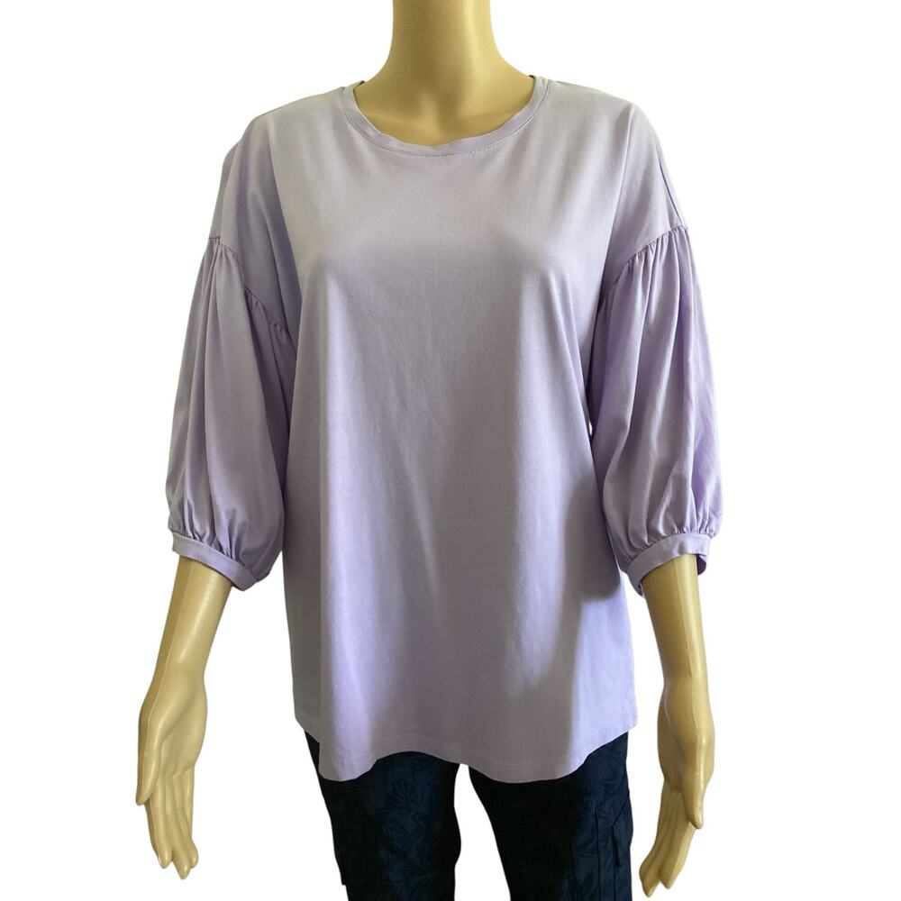 LAURIE FELT Lilac Purple Balloon Sleeve Knit Top Crew Neck Boho Tee size M